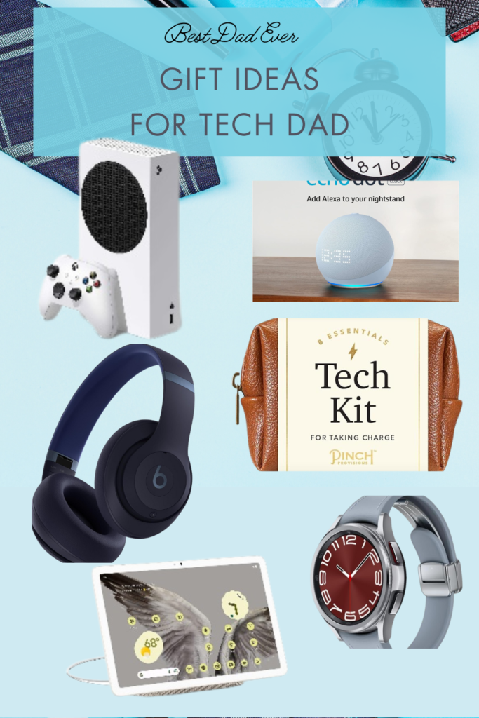 Father’s Day tech gift guide featuring gadgets for tech-loving dads, including headphones, smartwatch, portable monitor, Bluetooth speaker, Nintendo Switch, and work-from-anywhere kit