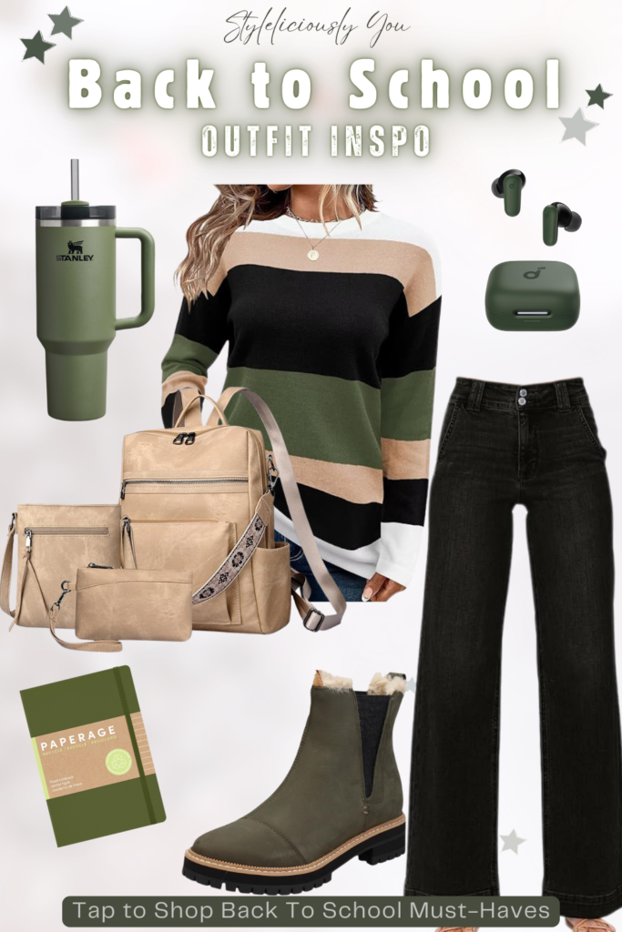 BACK TO SCHOOL- Outfit Inspo Colorblock Sweater - Olive