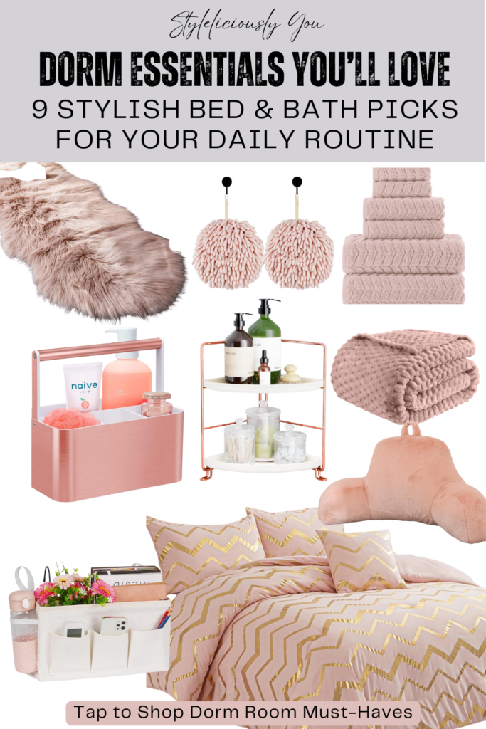 Rose Gold Dorm Goals_ Bed and Bath