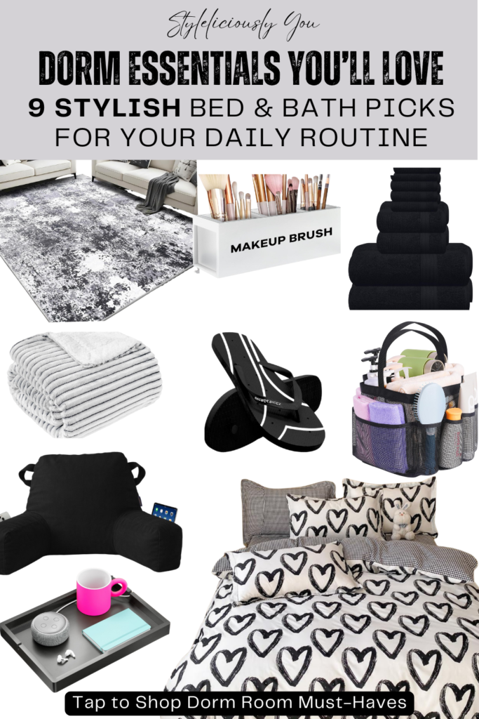 Black & White Dorm Bed & Bath Essentials