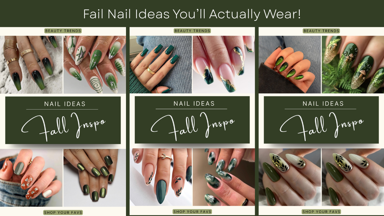 Forest green nails for fall 2025 – rich green nail ideas with glossy, matte, and gold-accent press-on sets for chic autumn inspiration.