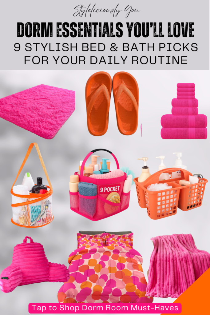 Pink and Orange - Dorm Essentials bed and bath