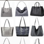 Collage of 2025 fall must have totes in trending colors including brown, burgundy, cream, black, and animal print styles.