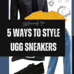 Cover graphic for the 5 outfit ideas post - for how to style UGG sneakers in fall, including sporty, cozy, casual, chic, and seasonal looks.
